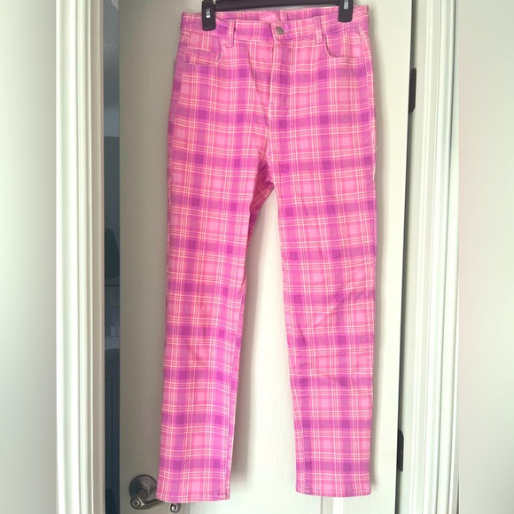 Dolls Kill Denim - Dolls Kill Pink Tartan Jeans